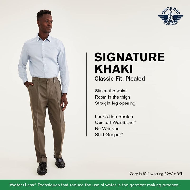 DockersÂ® Men's Classic Fit Signature Khaki Lux Cotton Stretch Pants - Pleated (Regular and Big & Tall), Dockers Navy, 40W x 32L - Image 3